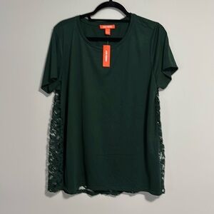Joe Fresh Short Sleeve Crew Neck Top with Lace Back Dark Green XL NWT